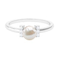 1.75 CT Freshwater Pearl Engagement Ring with Diamond Trio