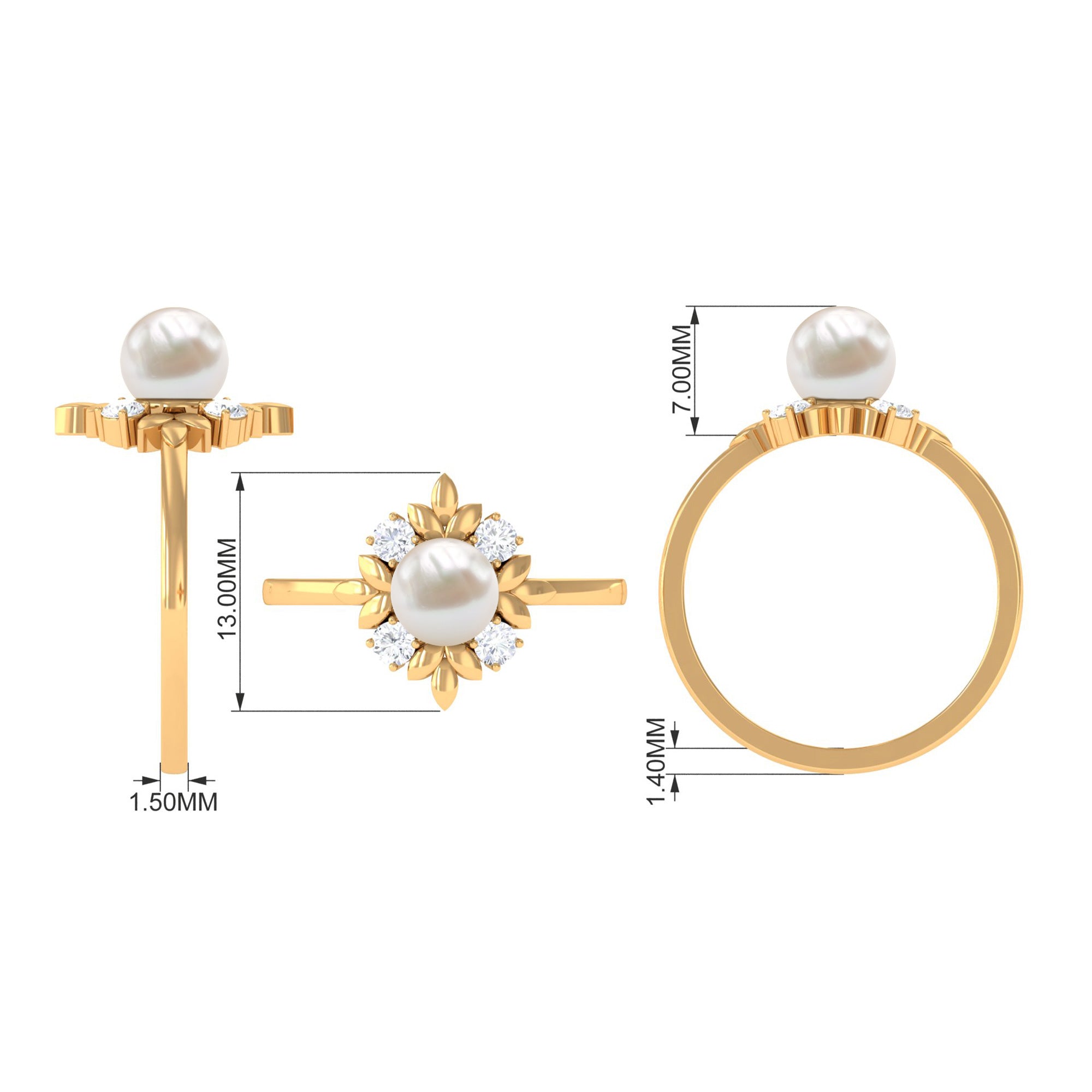 2.5 CT Freshwater Pearl Cocktail Engagement Ring with Diamond