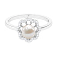 2.75 CT Freshwater Pearl Engagement Ring with Diamond Floral Halo