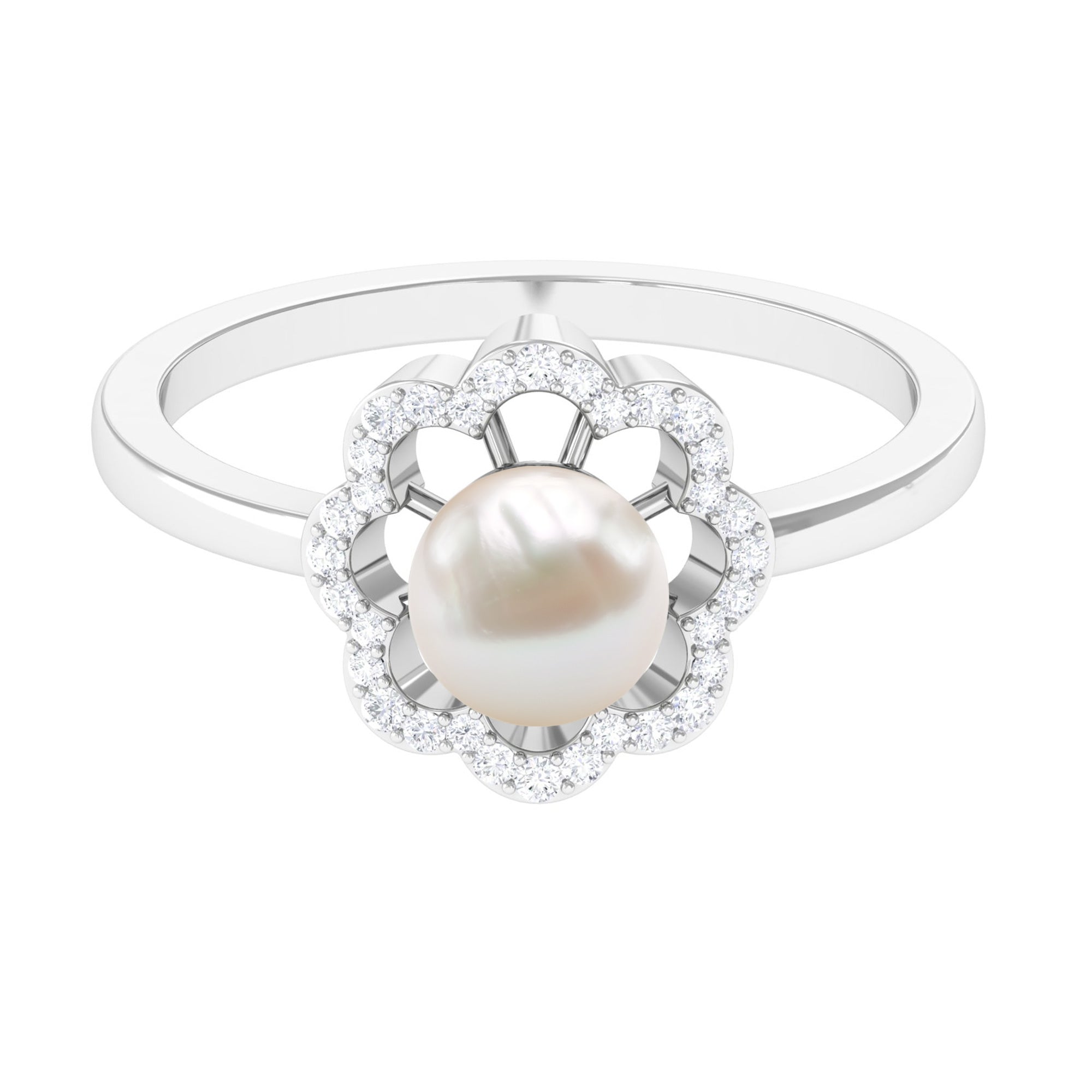 2.75 CT Freshwater Pearl Engagement Ring with Diamond Floral Halo