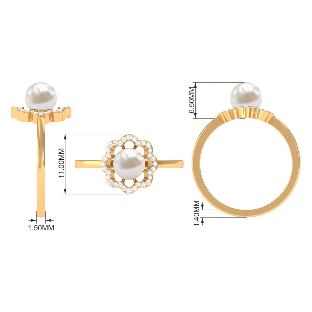 2.75 CT Freshwater Pearl Engagement Ring with Diamond Floral Halo
