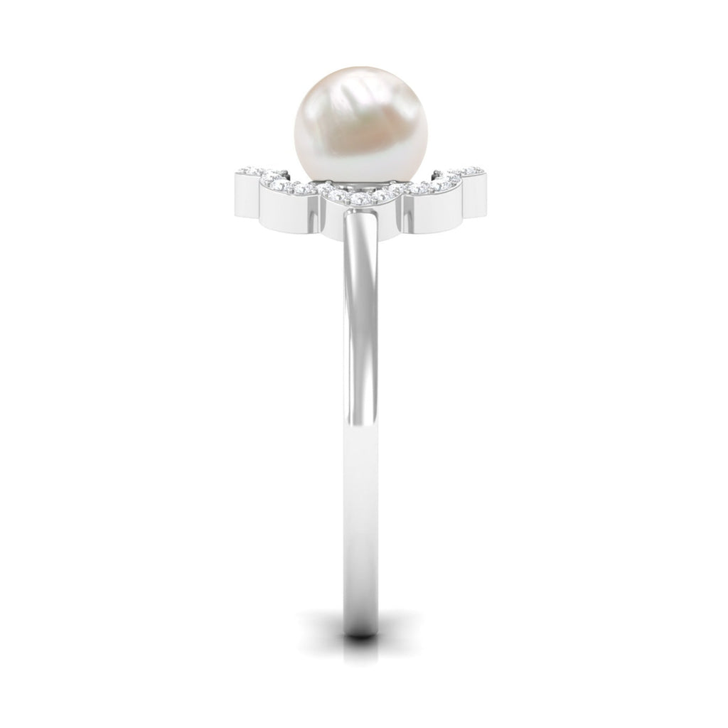 2.75 CT Freshwater Pearl Engagement Ring with Diamond Floral Halo