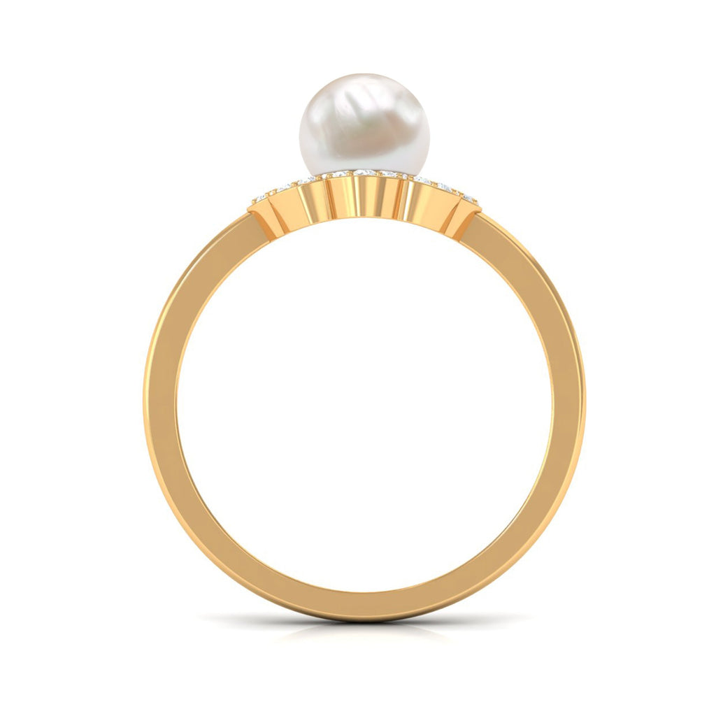 2.75 CT Freshwater Pearl Engagement Ring with Diamond Floral Halo