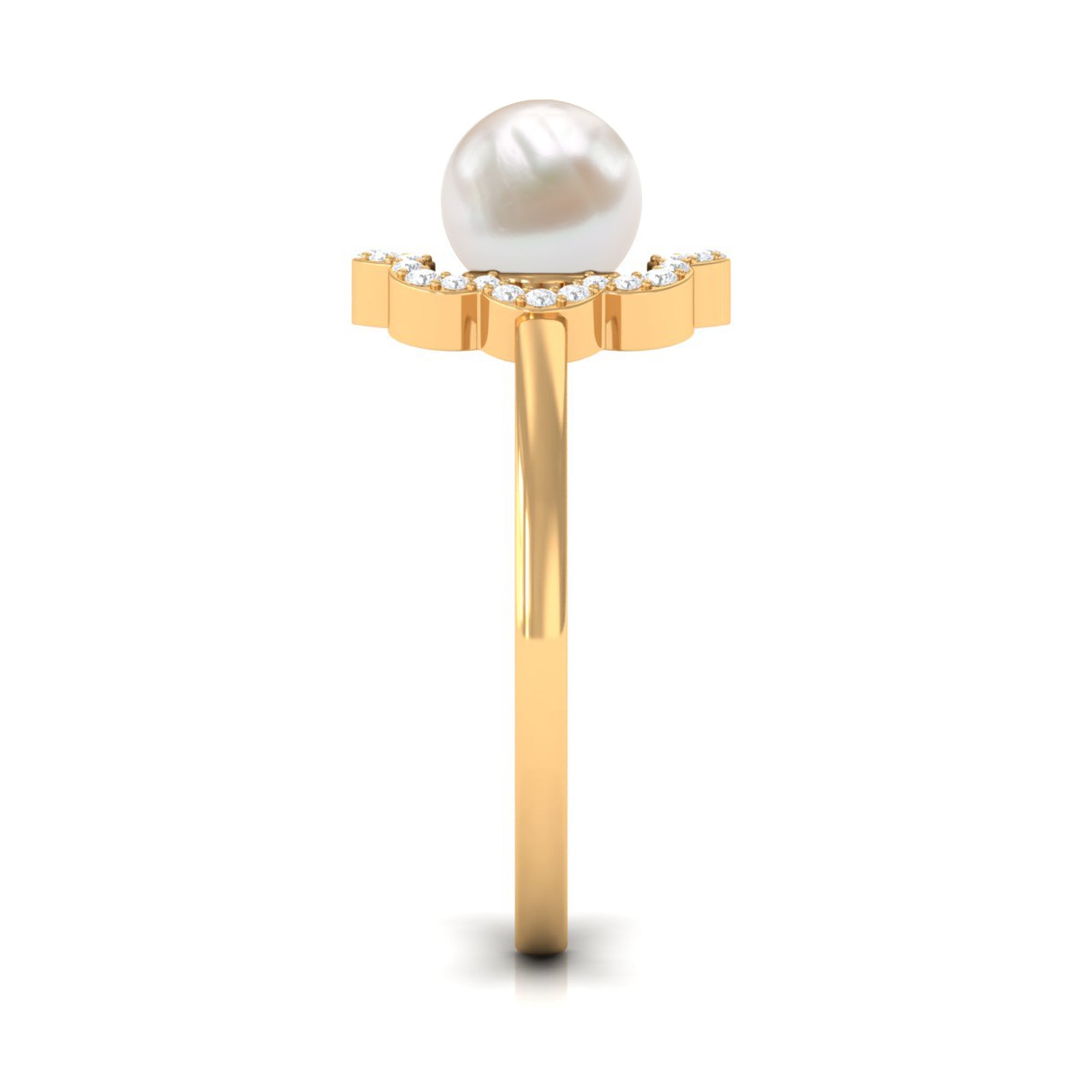 2.75 CT Freshwater Pearl Engagement Ring with Diamond Floral Halo