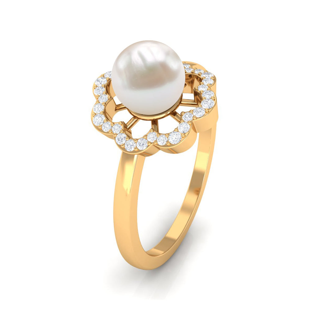 2.75 CT Freshwater Pearl Engagement Ring with Diamond Floral Halo