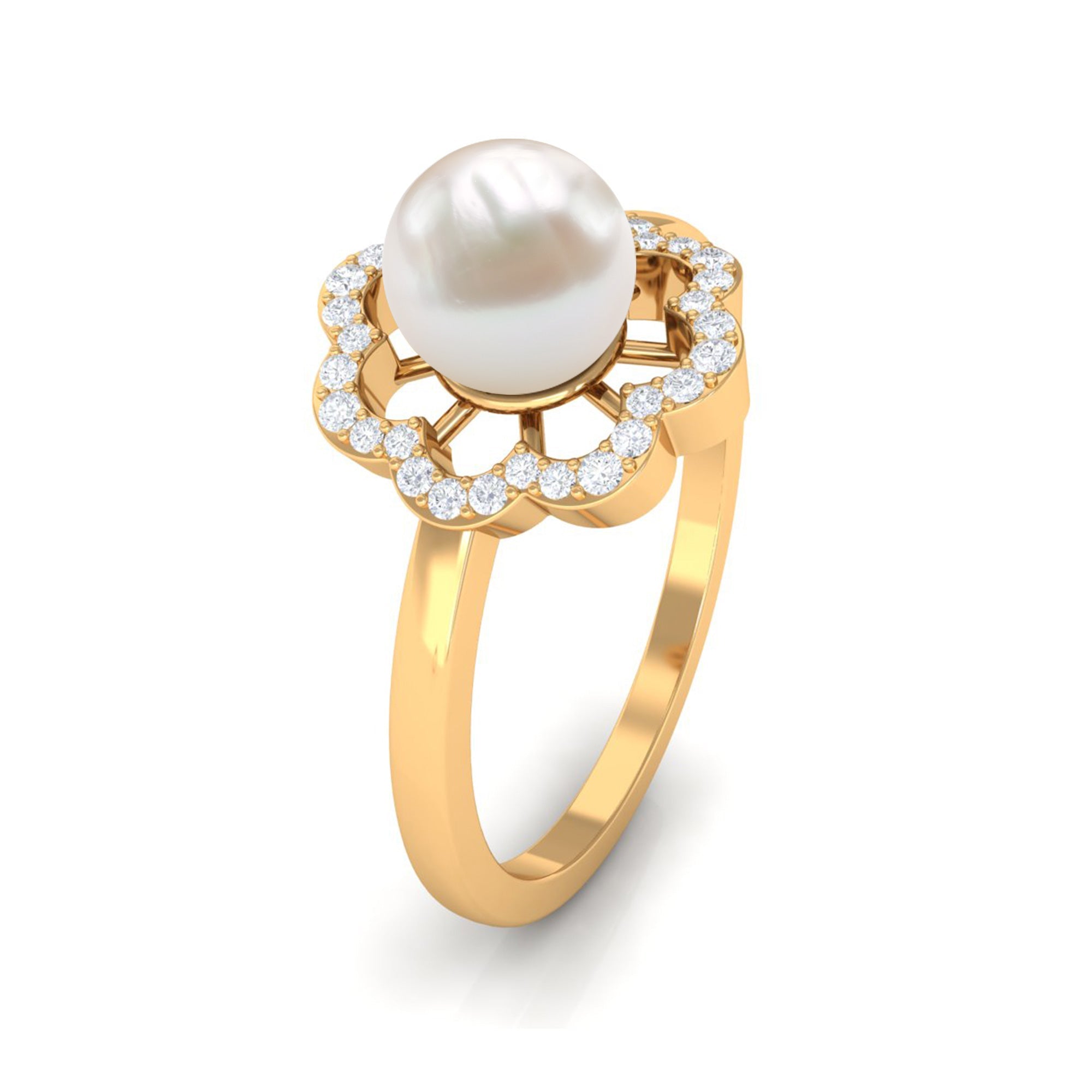 2.75 CT Freshwater Pearl Engagement Ring with Diamond Floral Halo