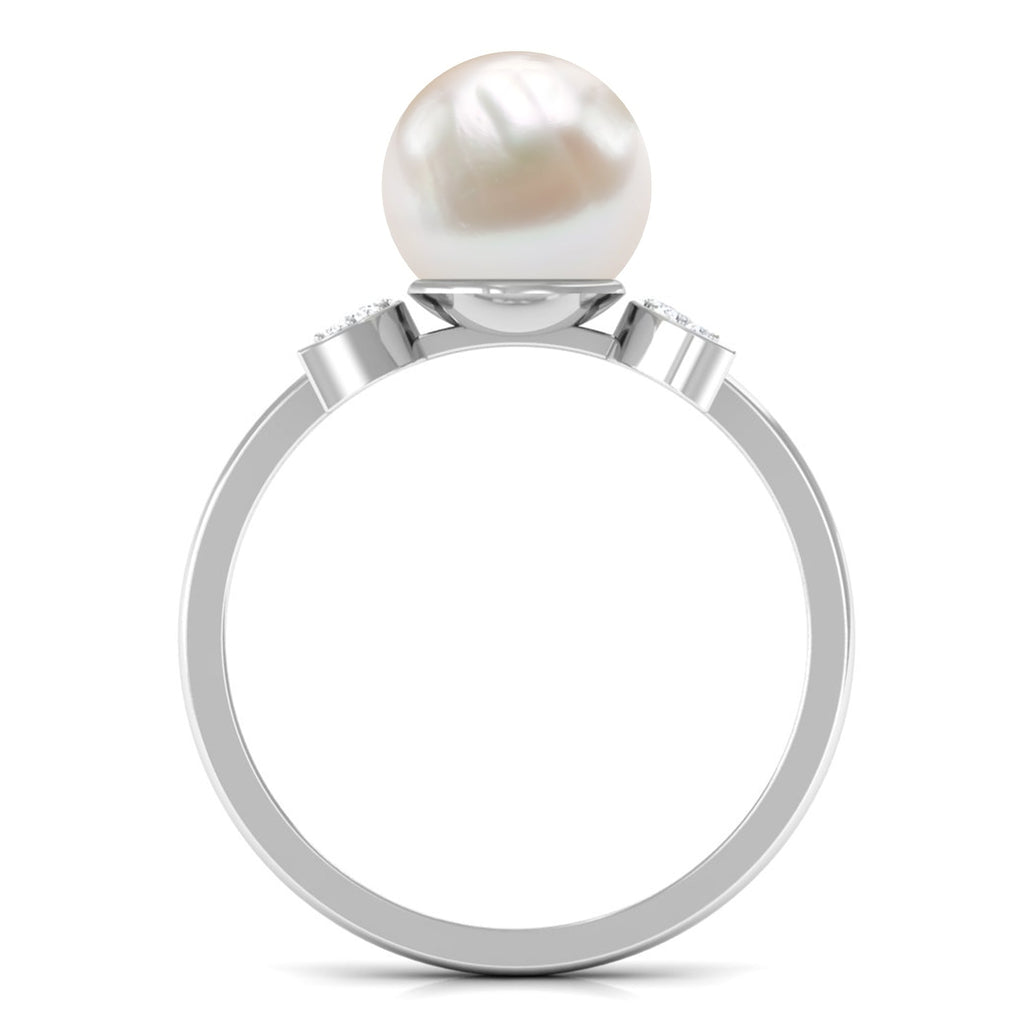 Freshwater Pearl and Diamond Designer Engagement Ring