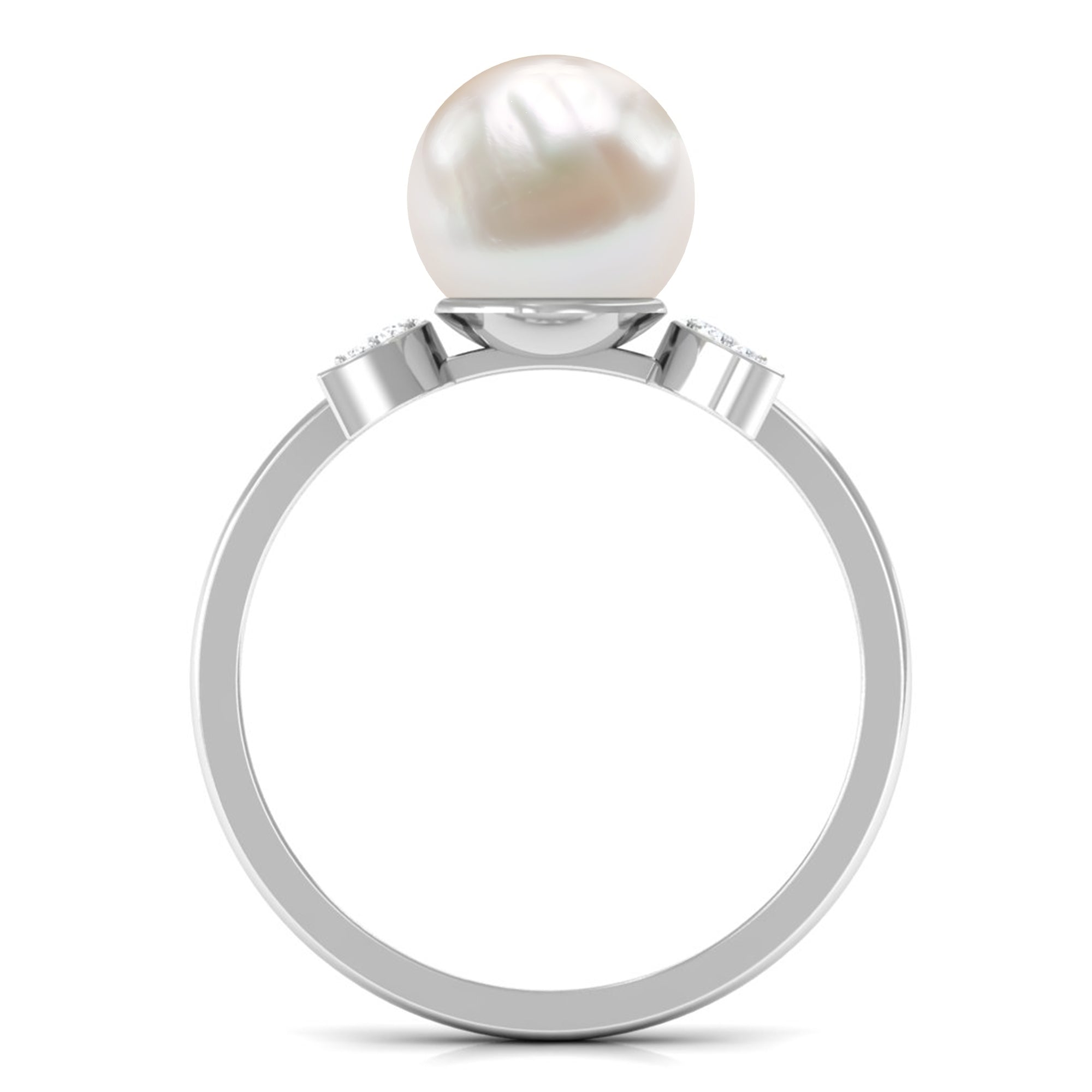 Freshwater Pearl and Diamond Designer Engagement Ring