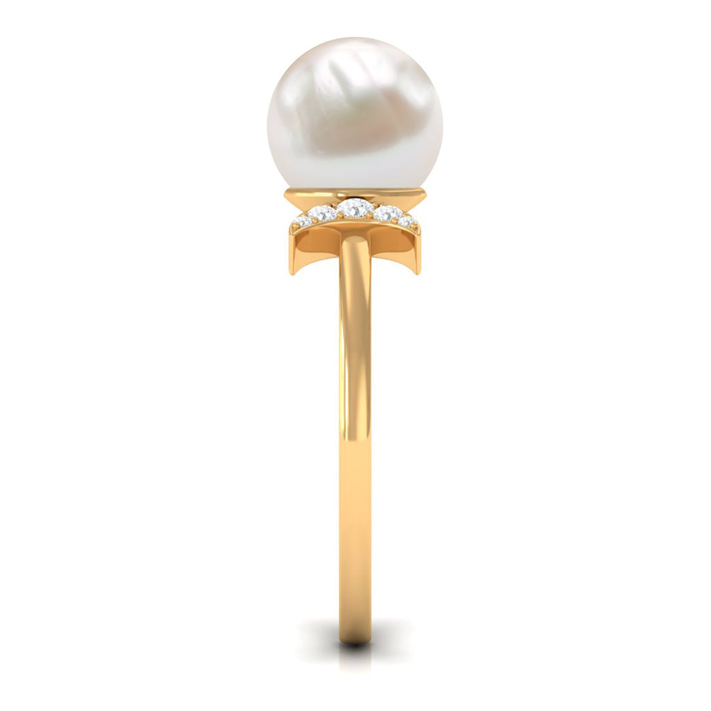 Freshwater Pearl and Diamond Designer Engagement Ring