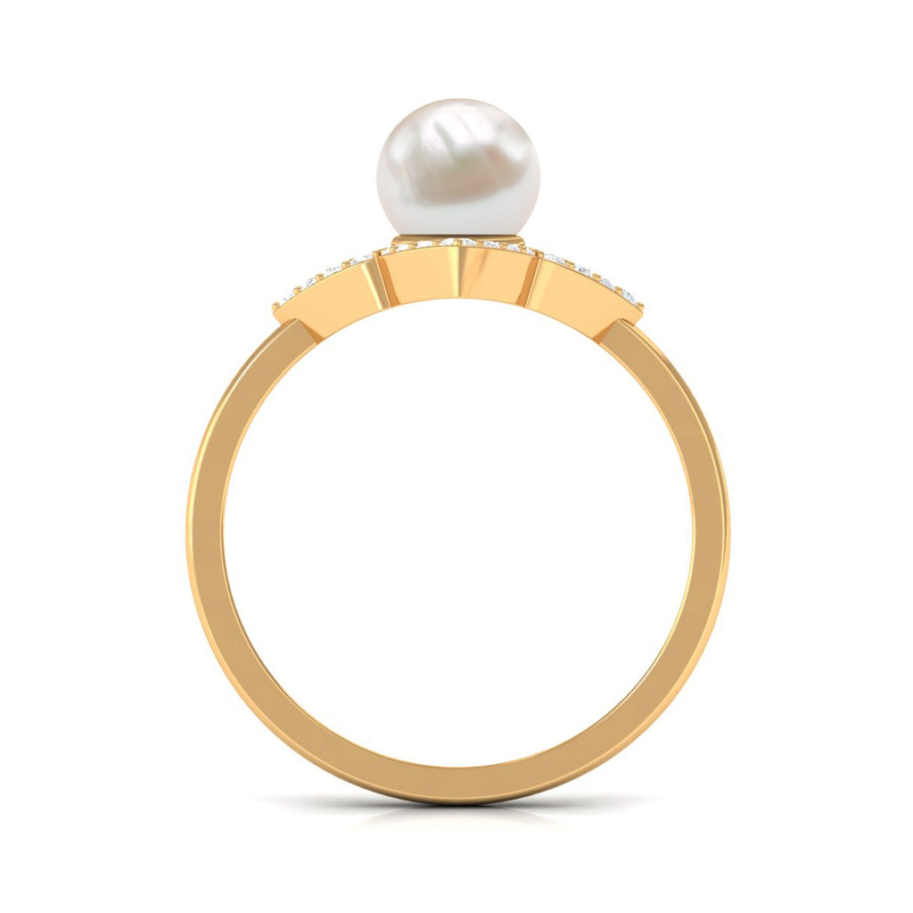 2 CT Freshwater Pearl Flower Engagement Ring with Diamond