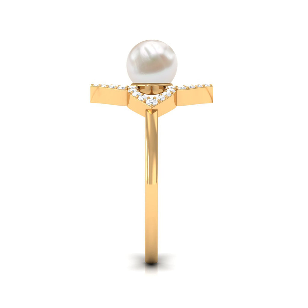 2 CT Freshwater Pearl Flower Engagement Ring with Diamond