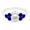 3.5 CT Freshwater Pearl Cocktail Ring with Blue Sapphire and Moissanite