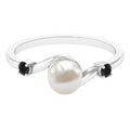 2 CT Freshwater Pearl Bypass Engagement Ring with Black Diamond
