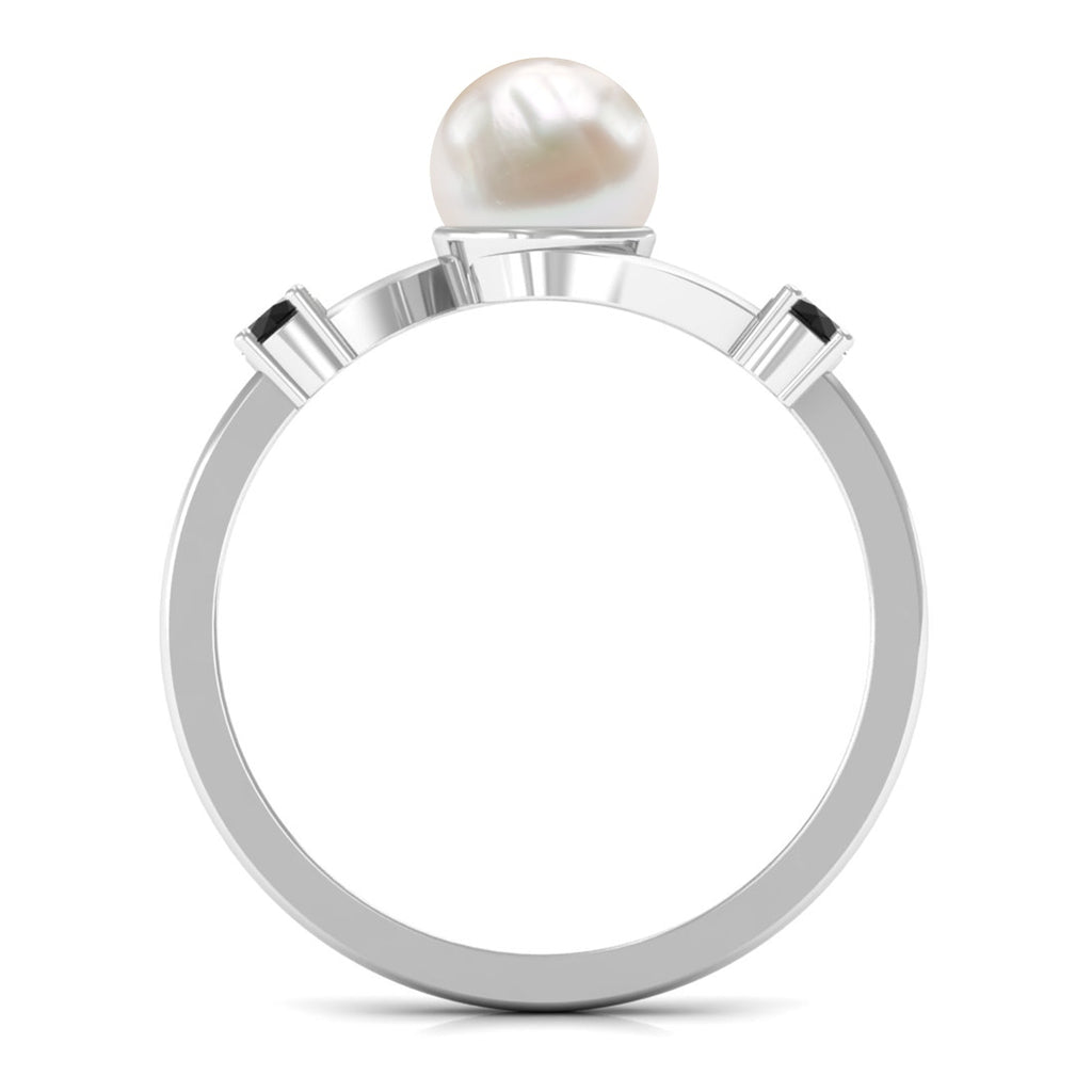 2 CT Freshwater Pearl Bypass Engagement Ring with Black Diamond