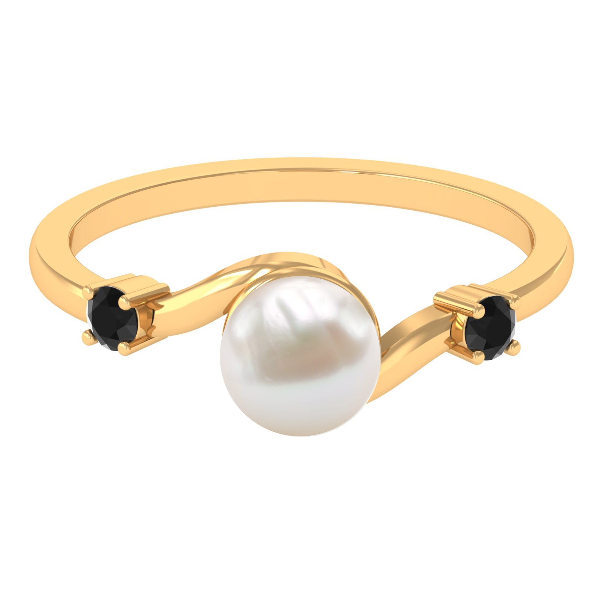 2 CT Freshwater Pearl Bypass Engagement Ring with Black Diamond