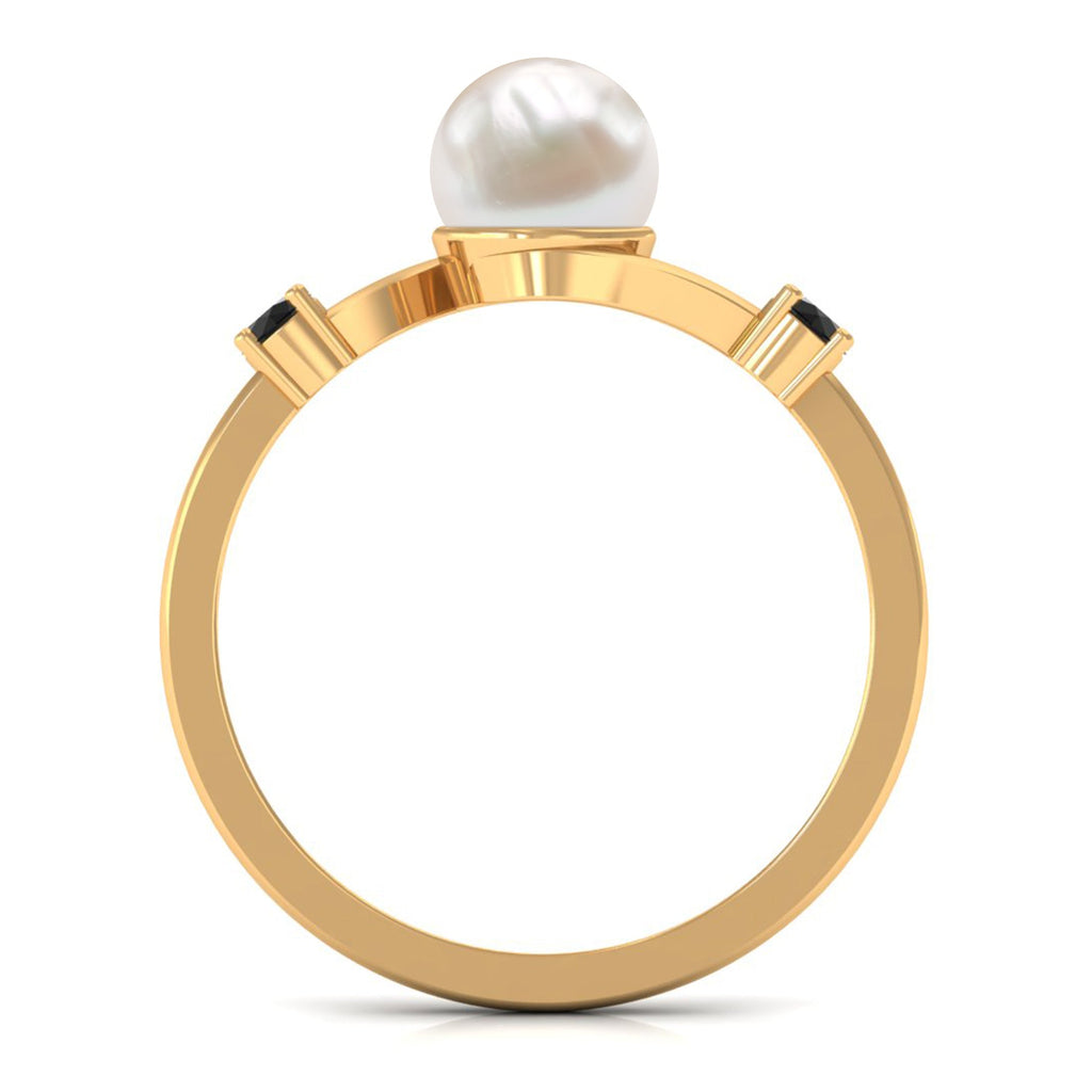 2 CT Freshwater Pearl Bypass Engagement Ring with Black Diamond