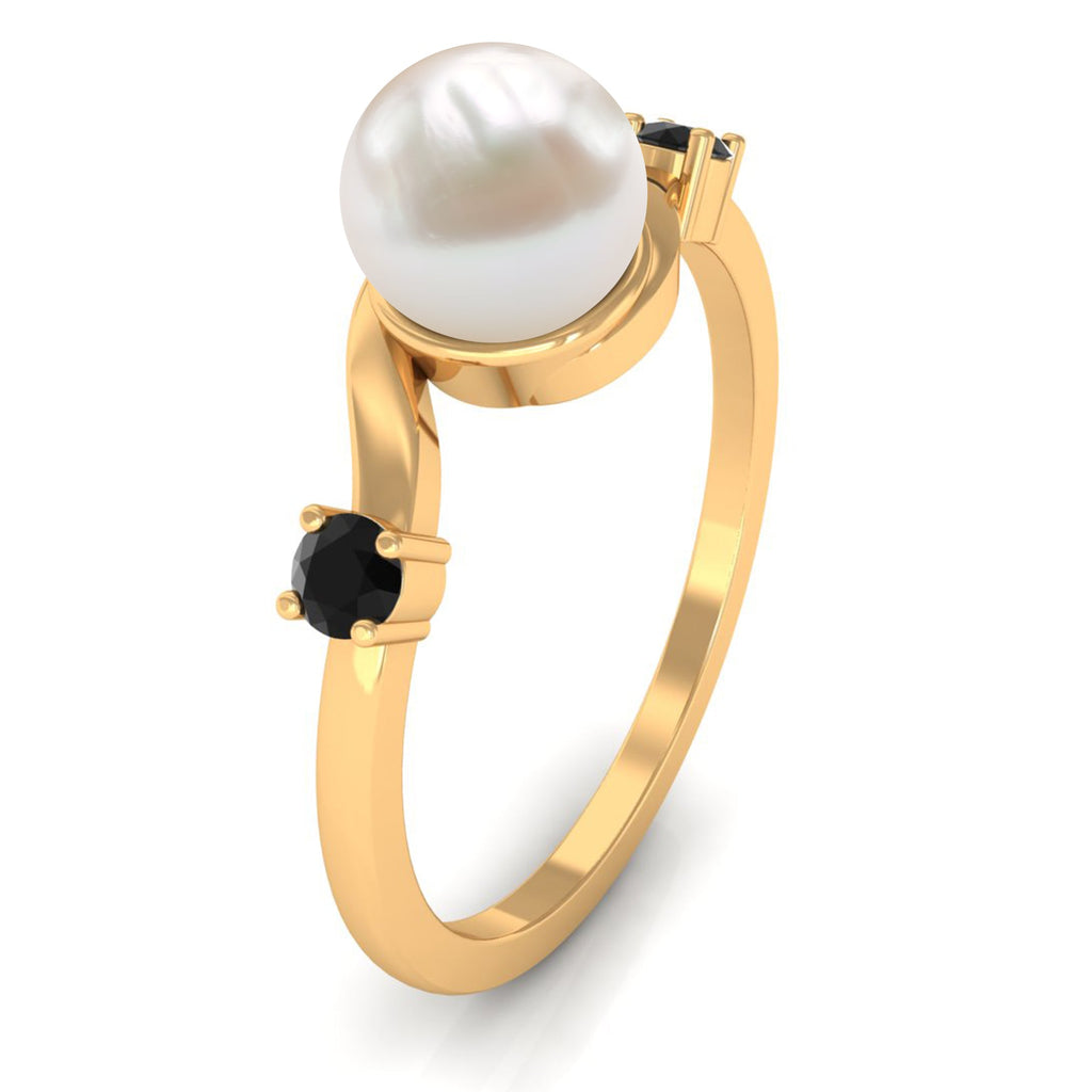 2 CT Freshwater Pearl Bypass Engagement Ring with Black Diamond