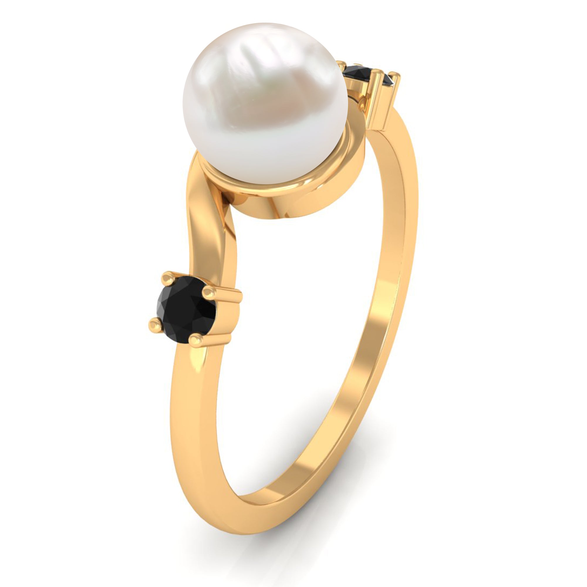 2 CT Freshwater Pearl Bypass Engagement Ring with Black Diamond