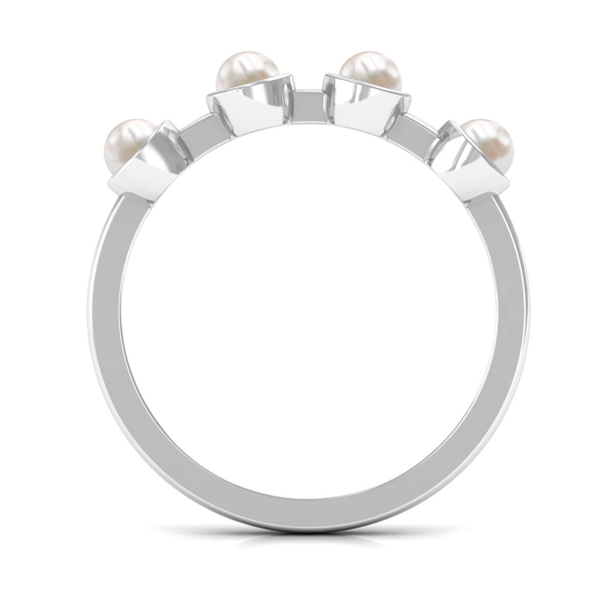 3/4 CT Bezel Set Freshwater Pearl Minimal Promise Ring