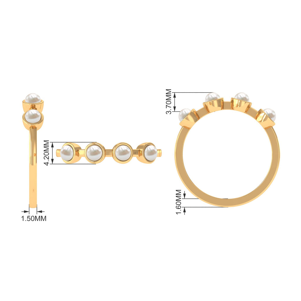 3/4 CT Bezel Set Freshwater Pearl Minimal Promise Ring