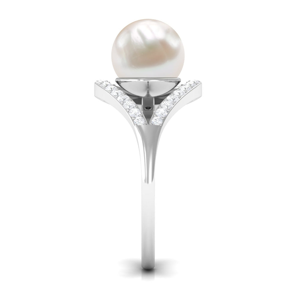 Designer Freshwater Pearl Solitaire and Diamond Ring