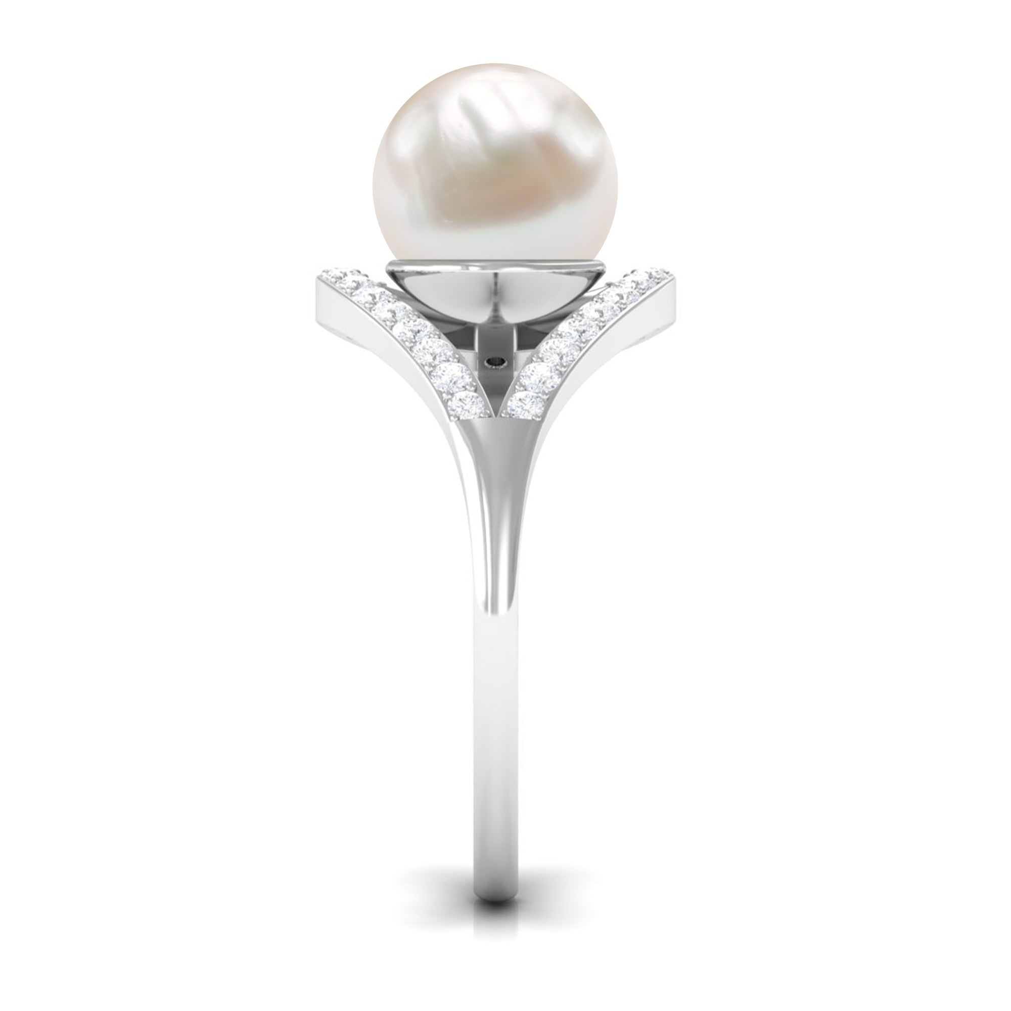 Designer Freshwater Pearl Solitaire and Diamond Ring