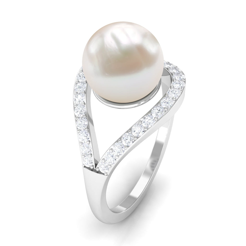 Designer Freshwater Pearl Solitaire and Diamond Ring
