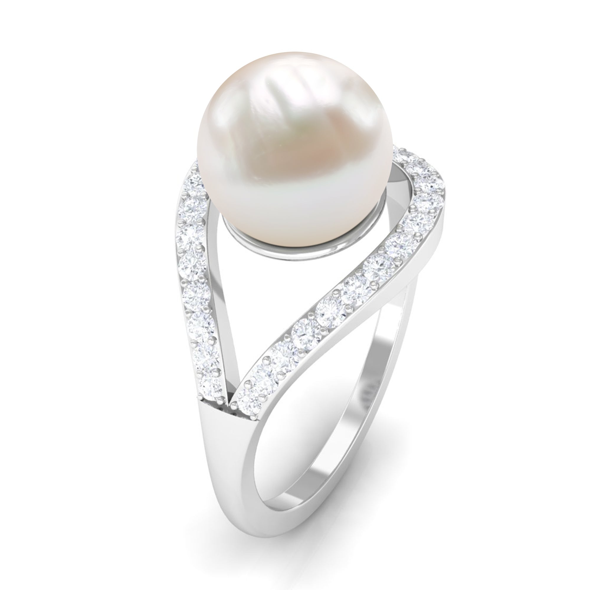Designer Freshwater Pearl Solitaire and Diamond Ring