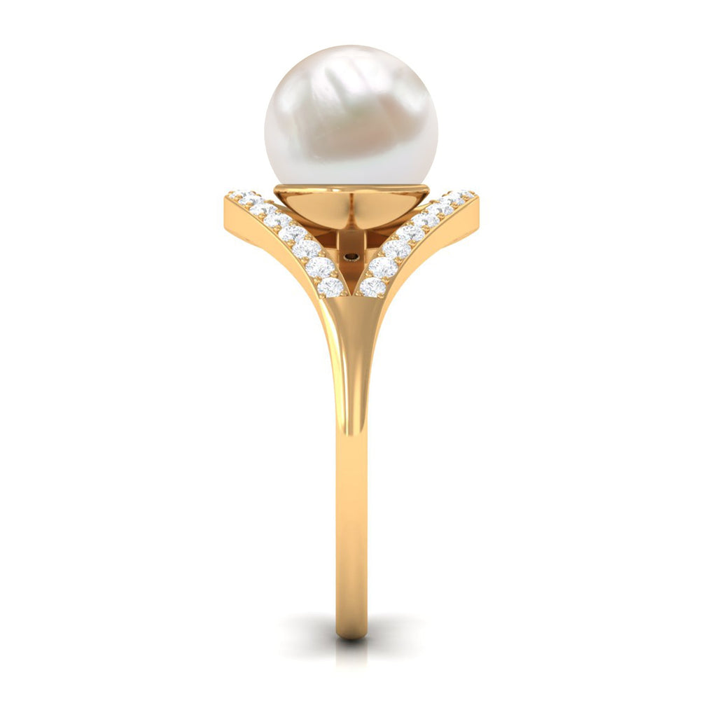 Designer Freshwater Pearl Solitaire and Diamond Ring