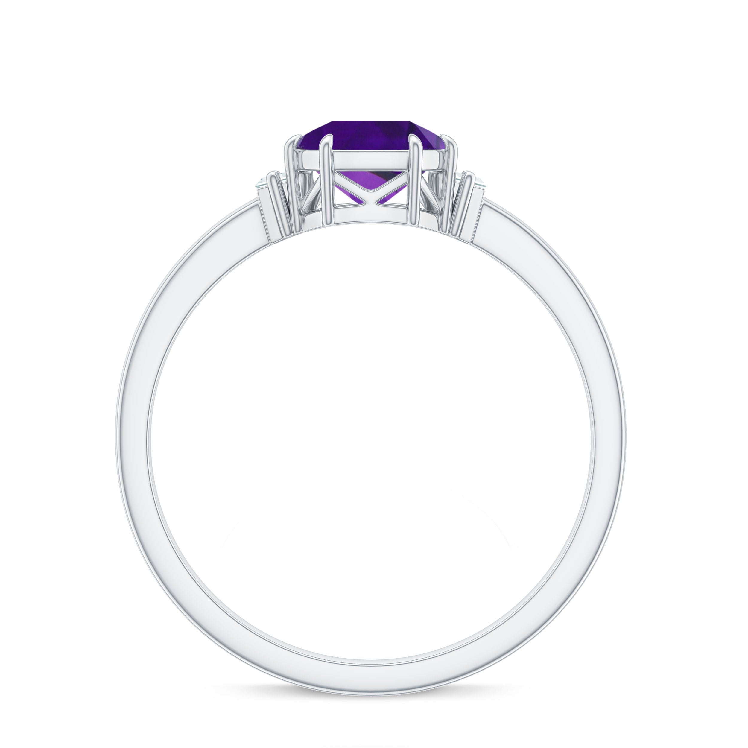Claw Set Asscher Cut Amethyst Solitaire Ring with Diamond
