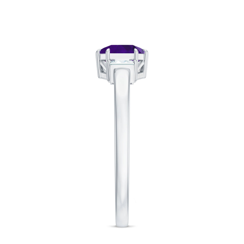 Claw Set Asscher Cut Amethyst Solitaire Ring with Diamond