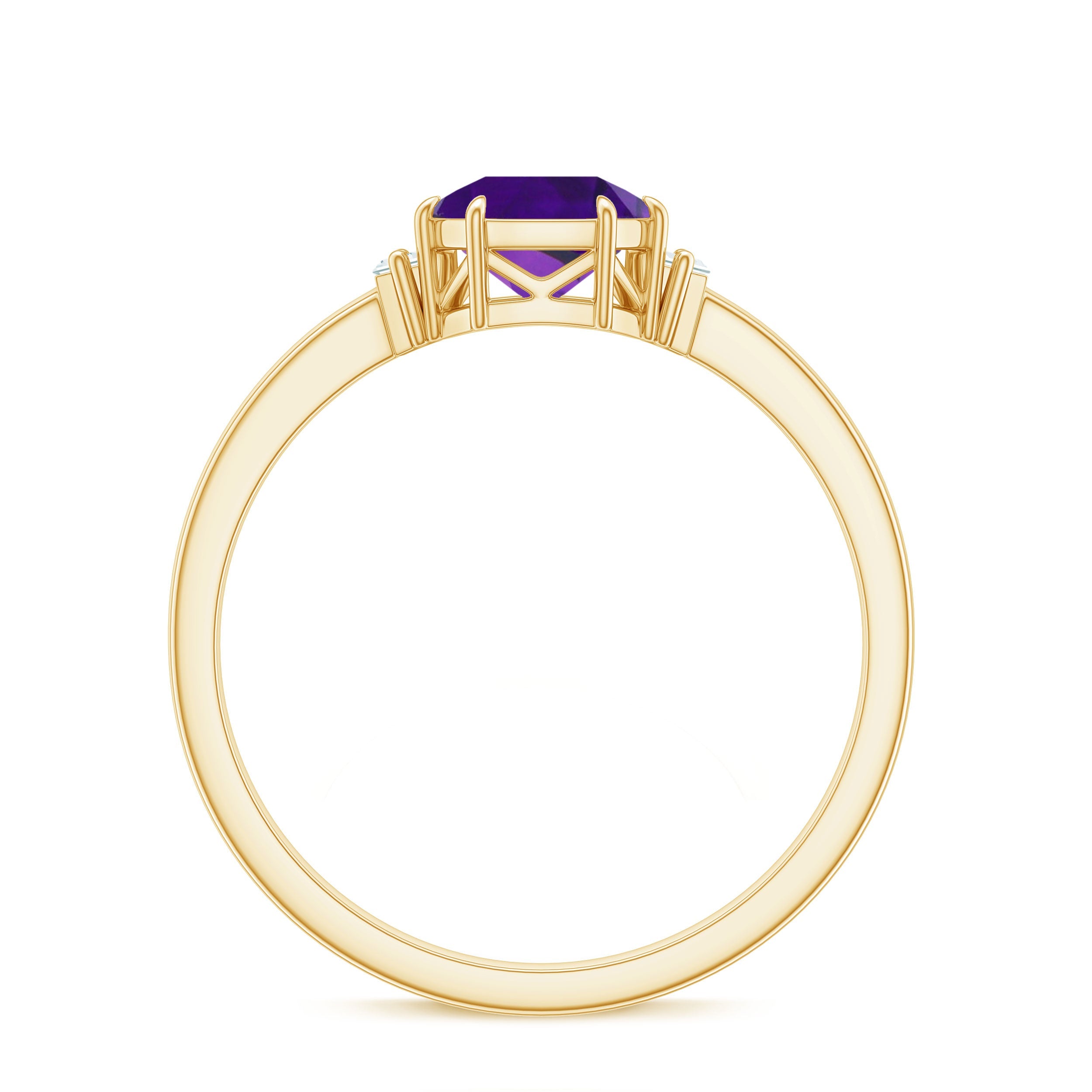 Claw Set Asscher Cut Amethyst Solitaire Ring with Diamond