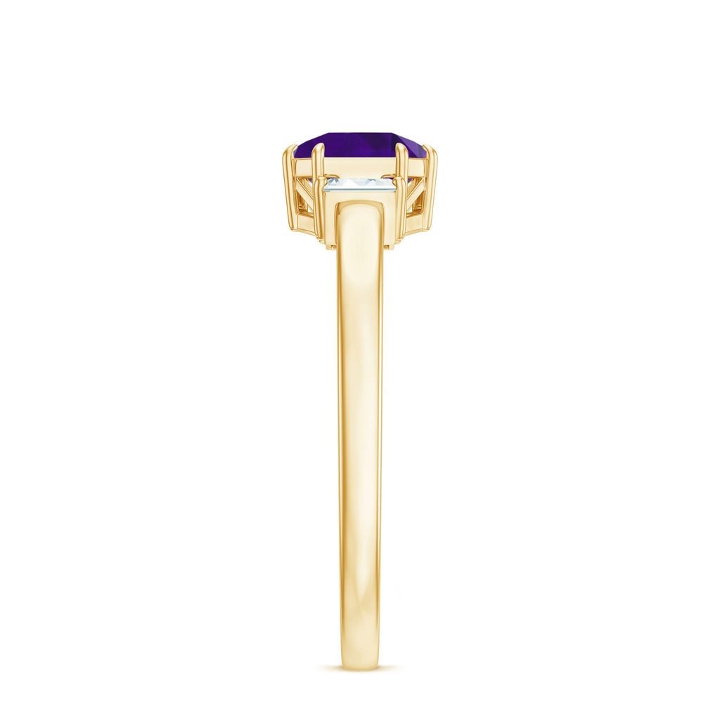 Claw Set Asscher Cut Amethyst Solitaire Ring with Diamond