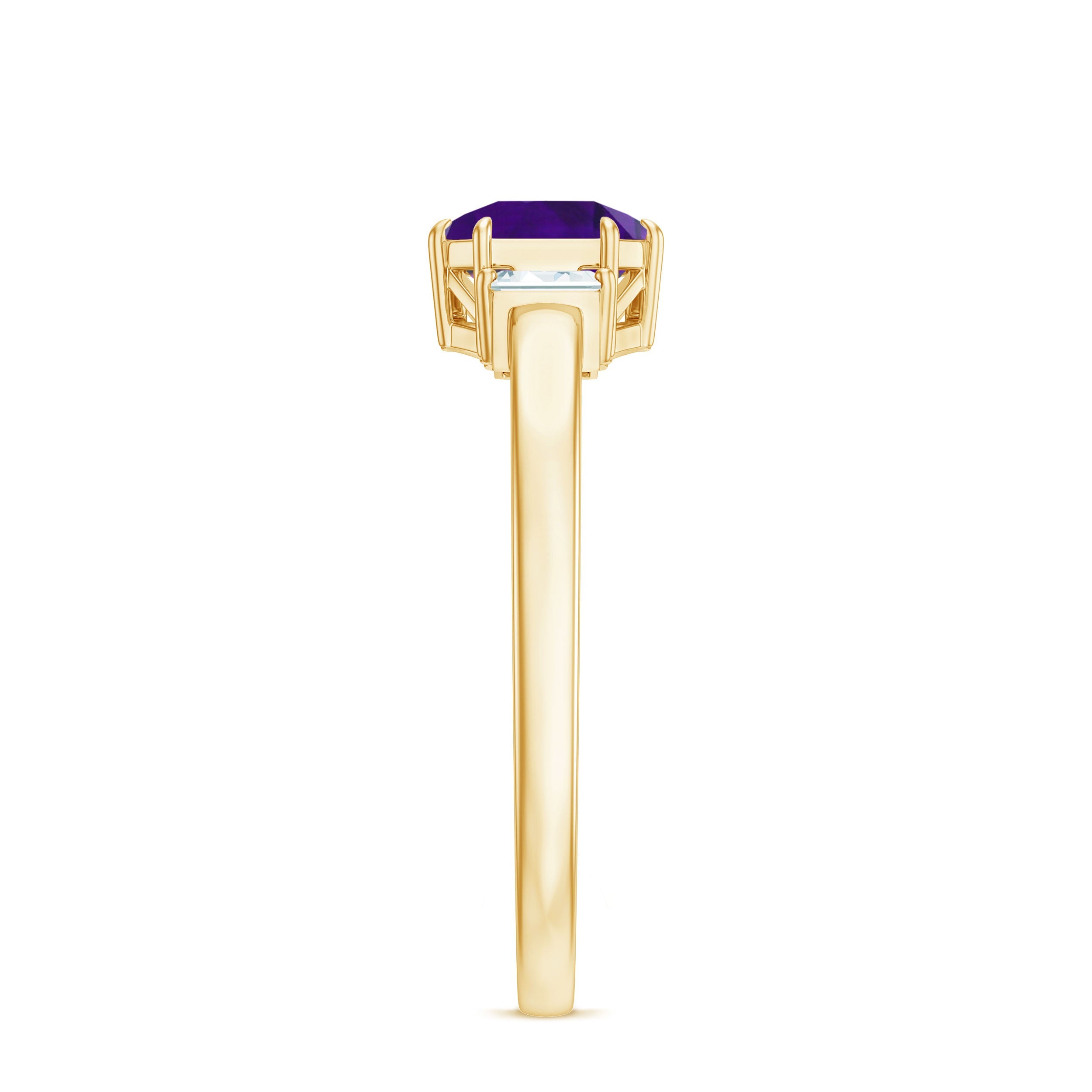 Claw Set Asscher Cut Amethyst Solitaire Ring with Diamond