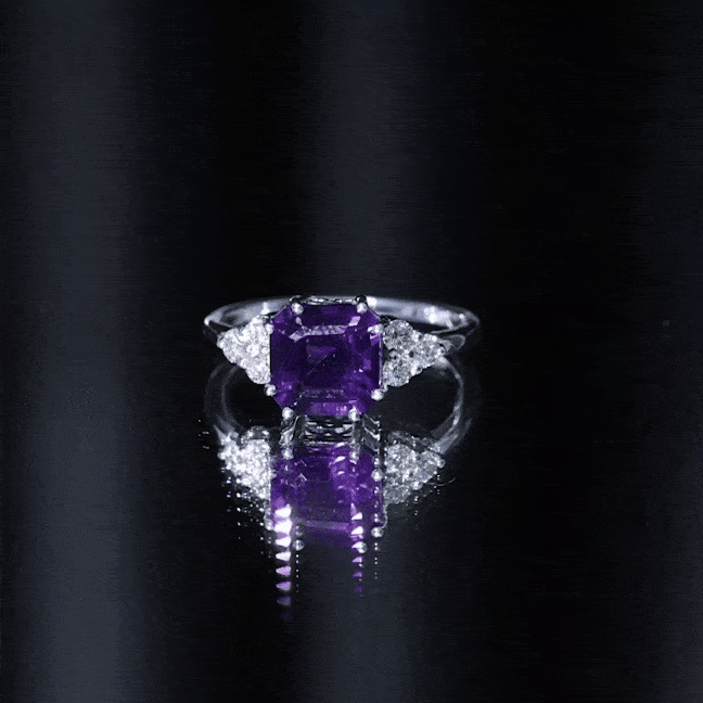 Asscher Solitaire Amethyst Engagement Ring with Diamond Trio