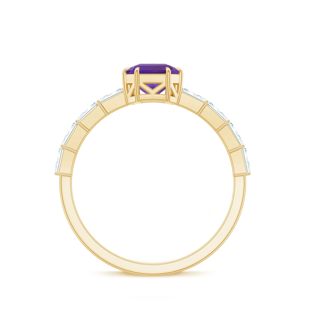 Asscher Amethyst Solitaire Engagement Ring with Diamond