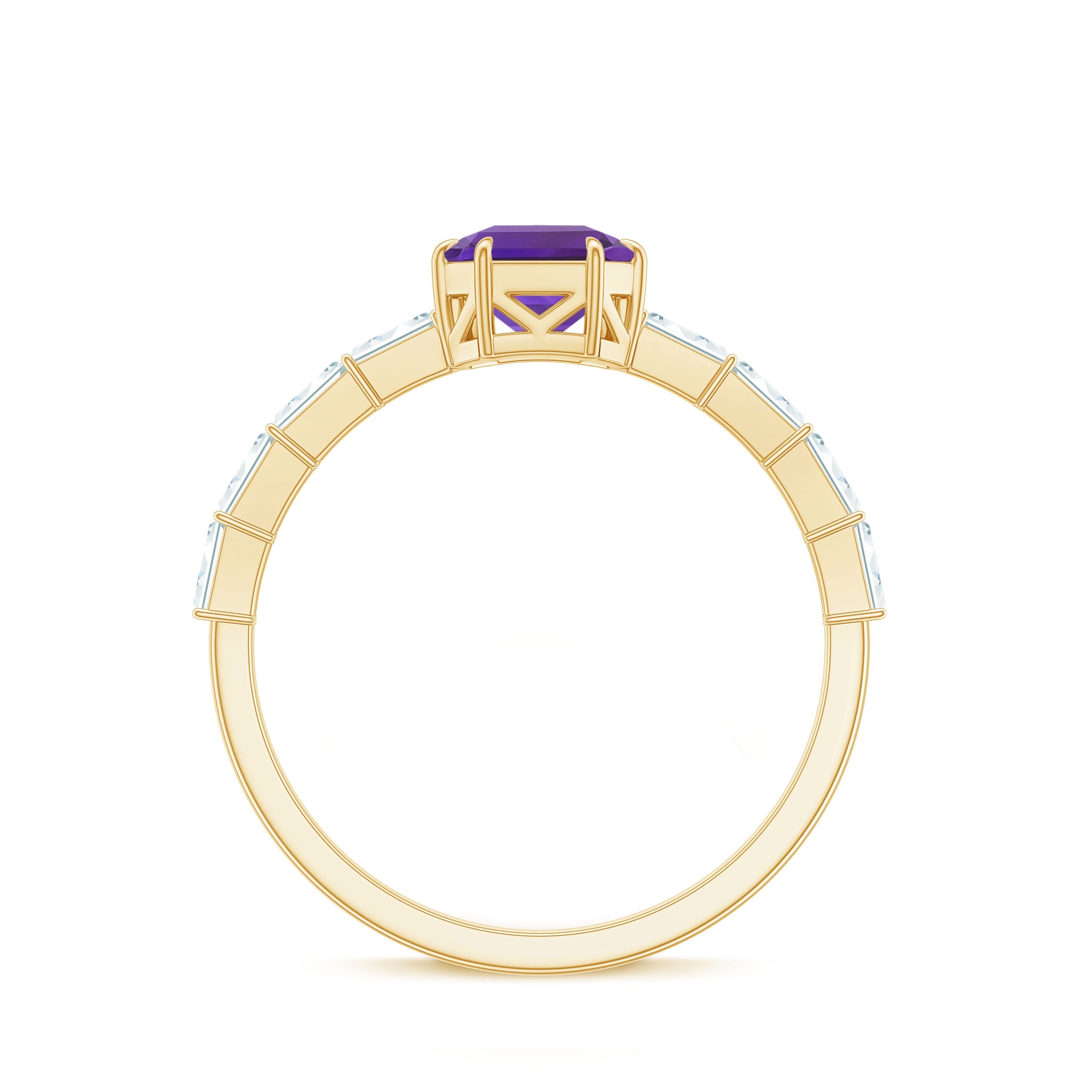 Asscher Amethyst Solitaire Engagement Ring with Diamond