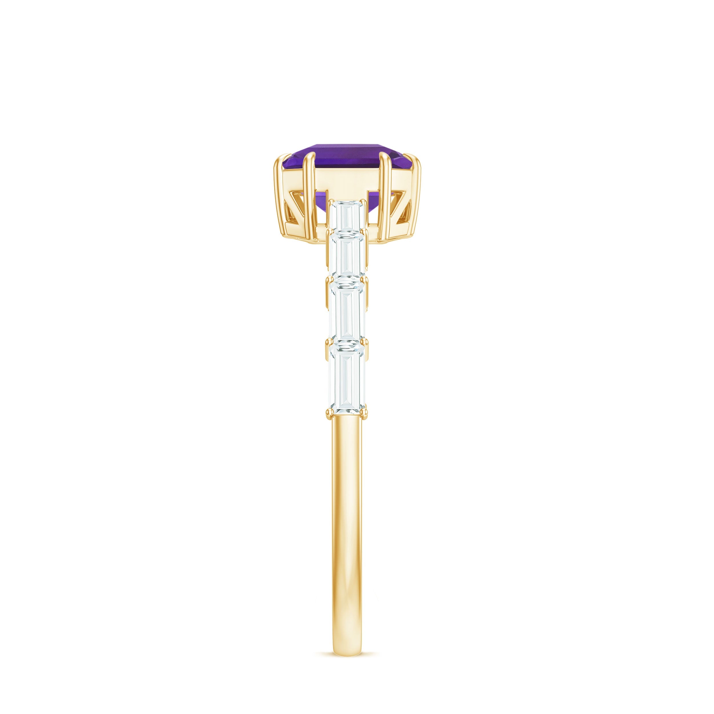 Asscher Amethyst Solitaire Engagement Ring with Diamond