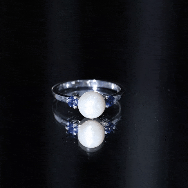 Freshwater Pearl Solitaire Engagement Ring with Blue Sapphire