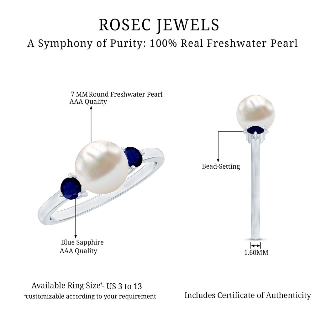 Freshwater Pearl Solitaire Engagement Ring with Blue Sapphire