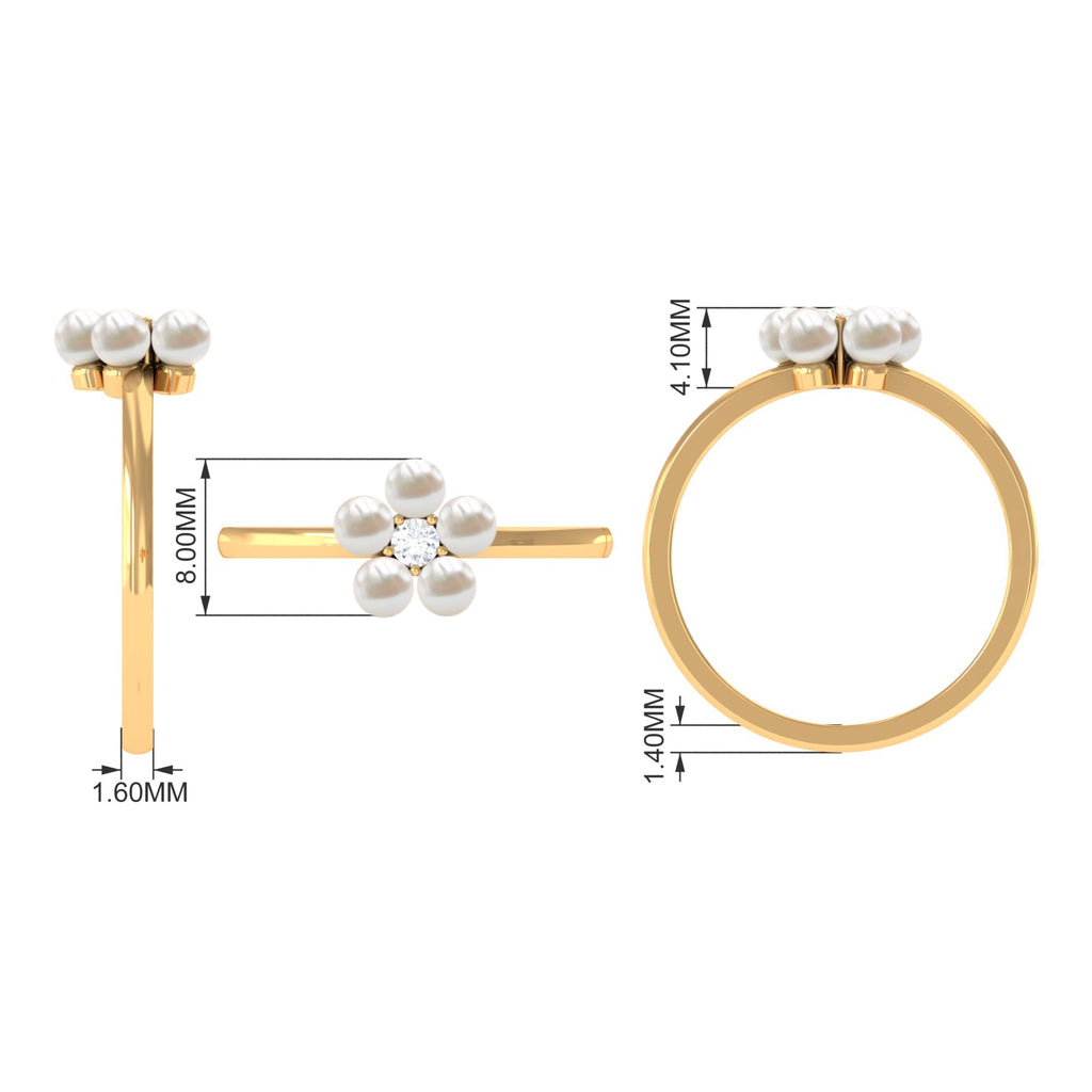 Freshwater Pearl Floral Promise Ring with Moissanite Stone