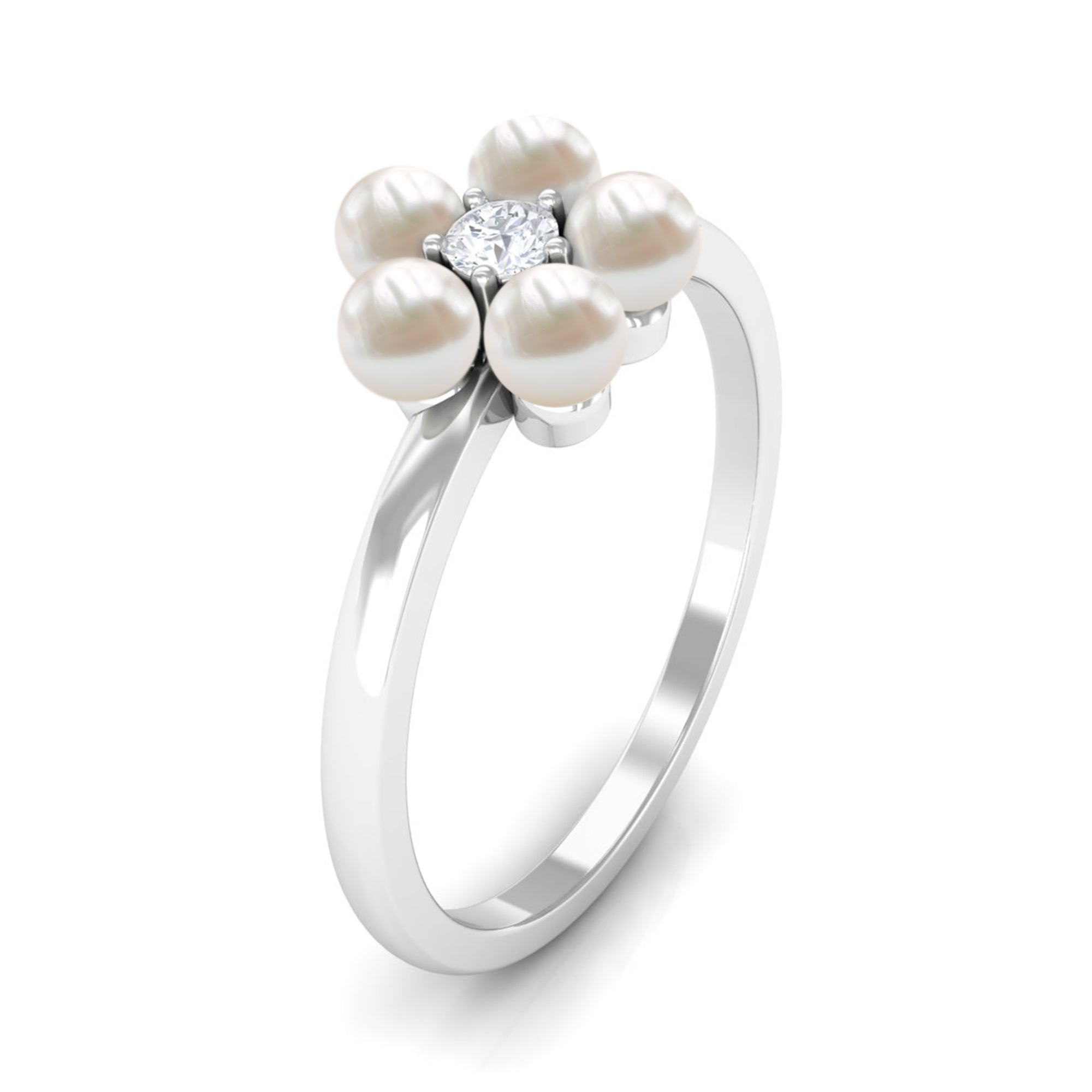 Freshwater Pearl Floral Promise Ring with Moissanite Stone