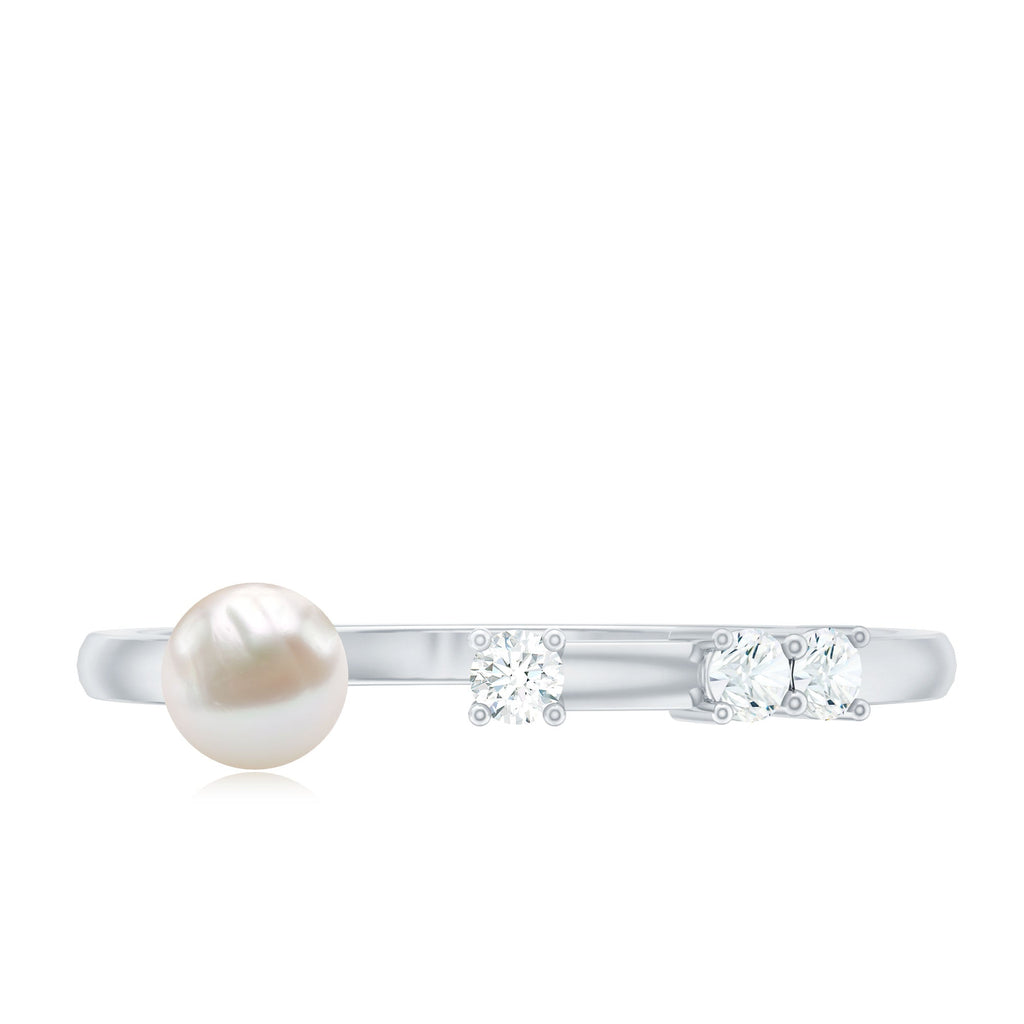 3/4 CT Minimal Style Freshwater Pearl and Diamond Cuff Ring