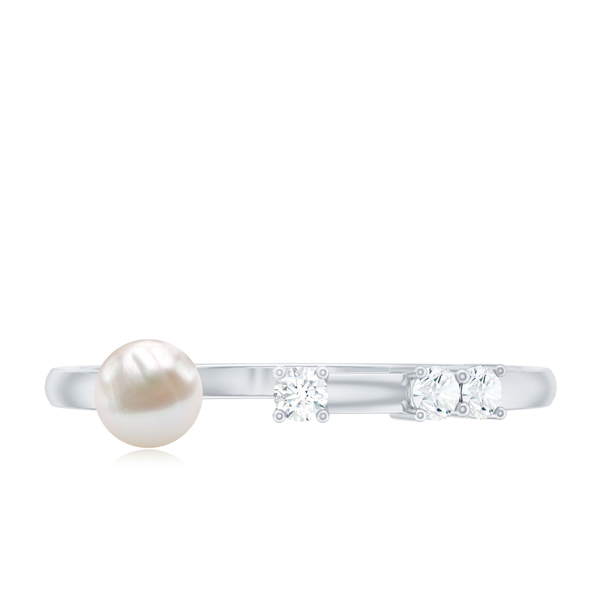 3/4 CT Minimal Style Freshwater Pearl and Diamond Cuff Ring