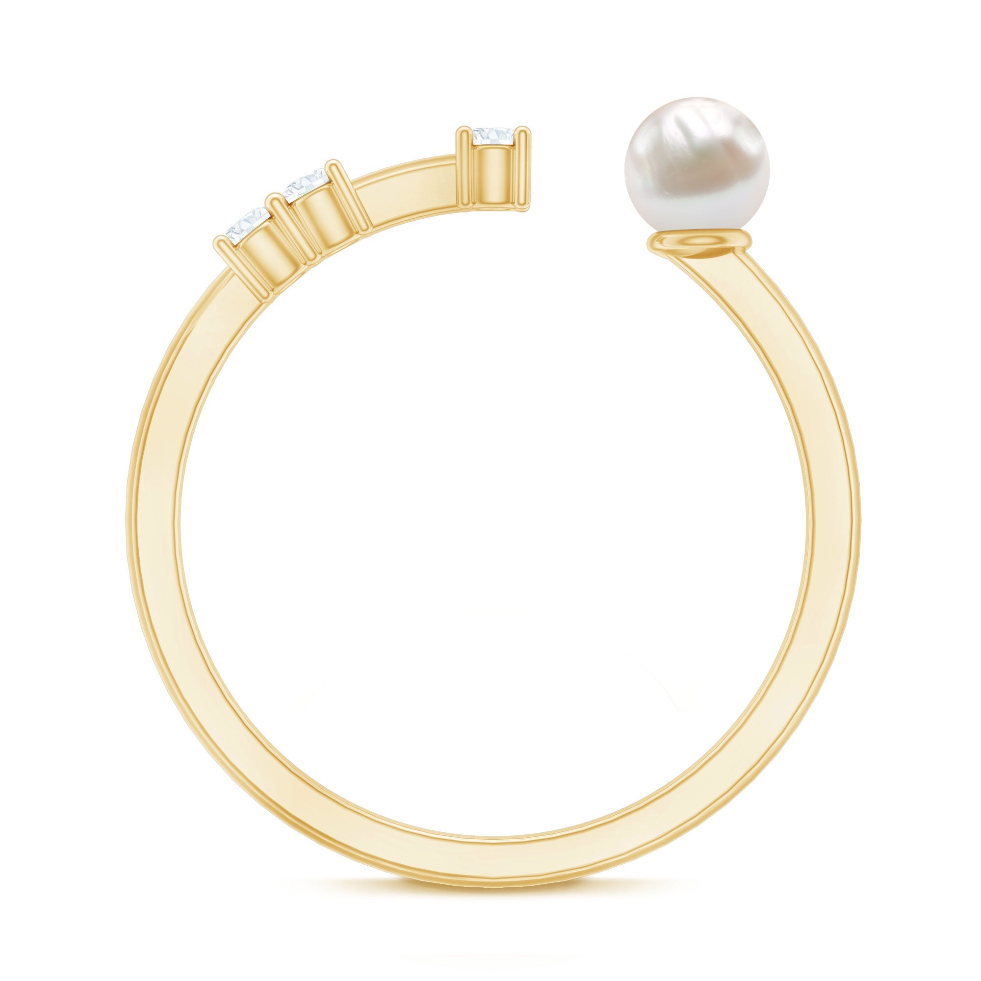 3/4 CT Minimal Style Freshwater Pearl and Diamond Cuff Ring