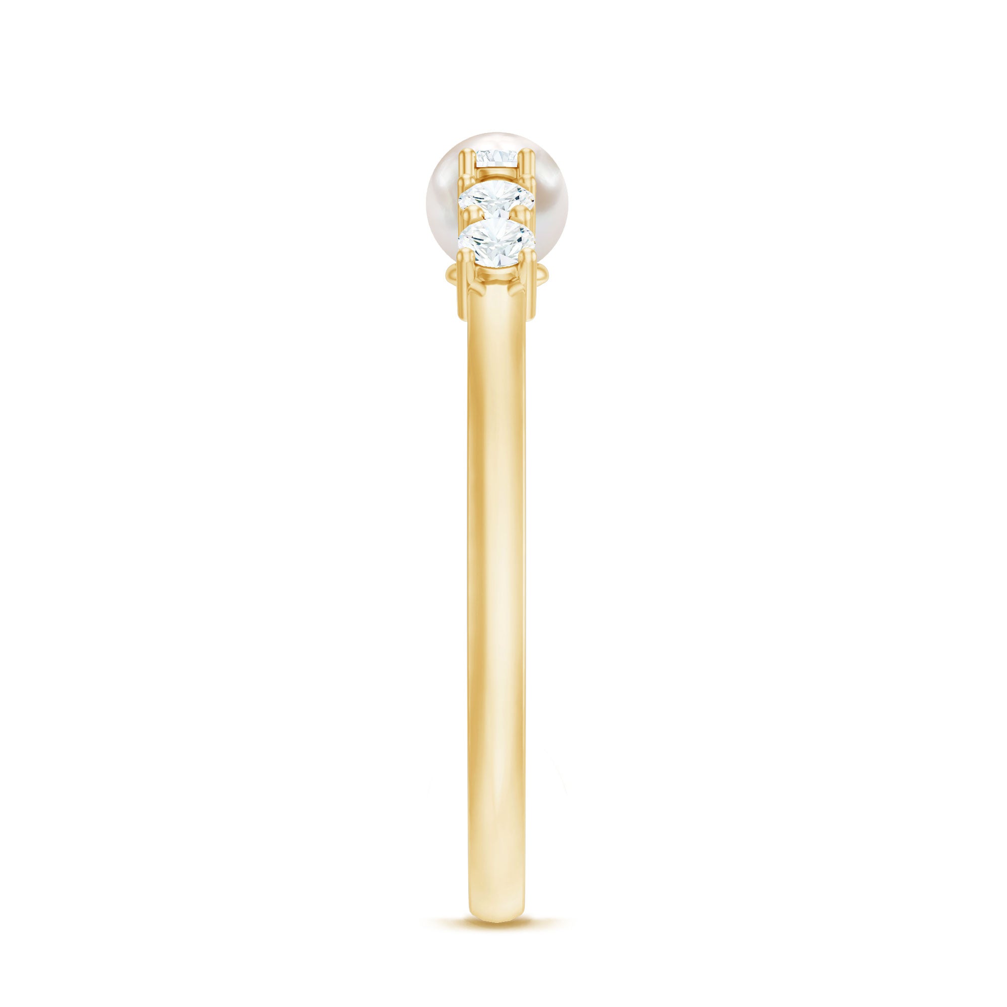3/4 CT Minimal Style Freshwater Pearl and Diamond Cuff Ring