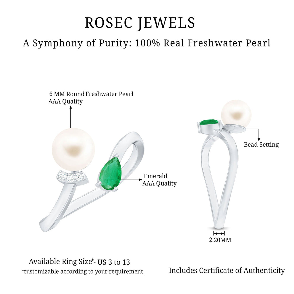Cultured Freshwater Pearl Emerald Toi Et Moi Promise Ring