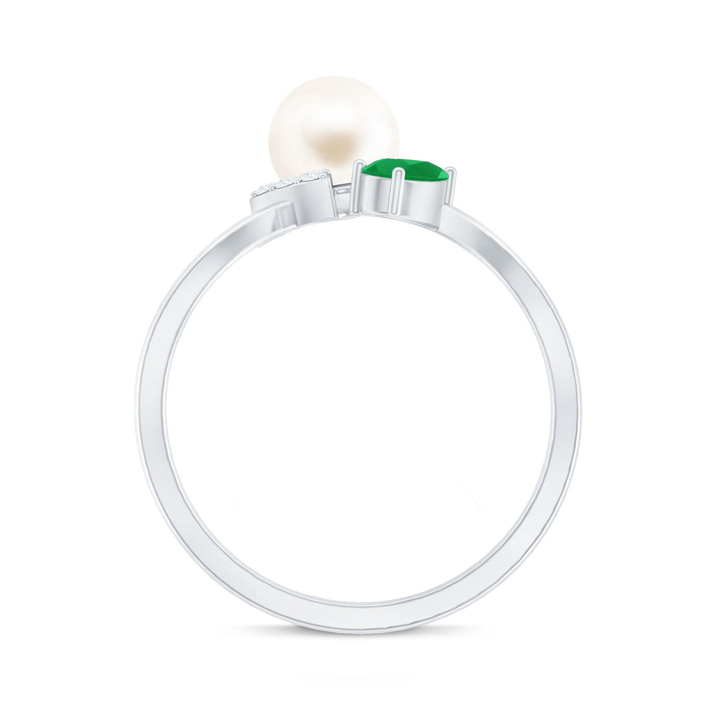 Cultured Freshwater Pearl Emerald Toi Et Moi Promise Ring