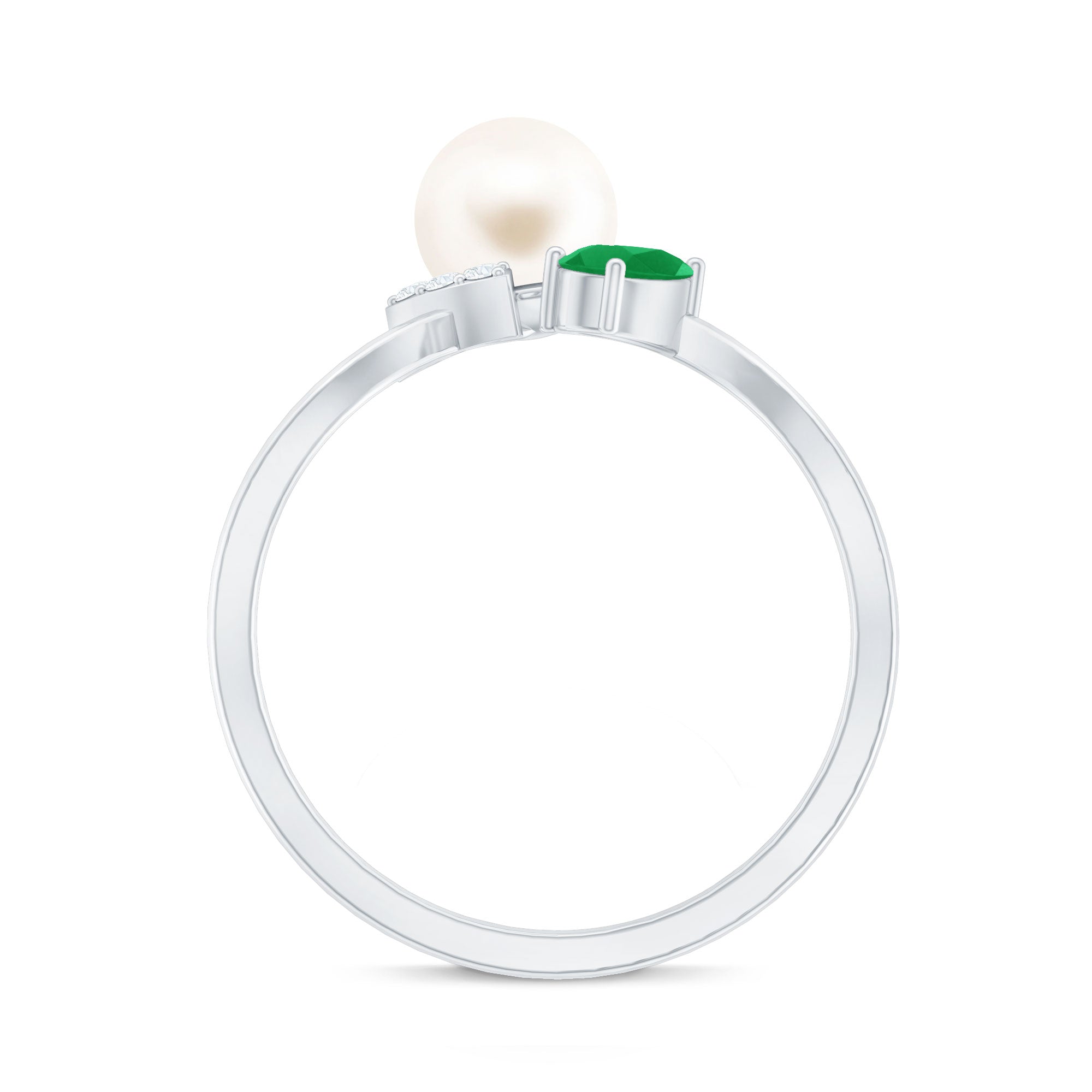 Cultured Freshwater Pearl Emerald Toi Et Moi Promise Ring