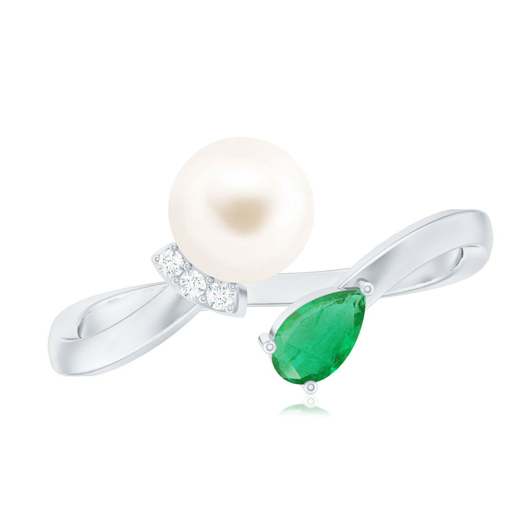Cultured Freshwater Pearl Emerald Toi Et Moi Promise Ring